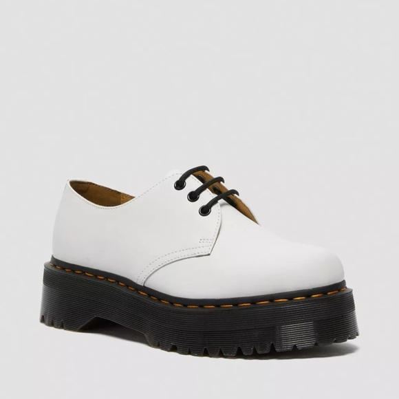 Dr. Martens Shoes - Dr Martens 1461 Quad smooth white leather platform shoes lace up oxfords